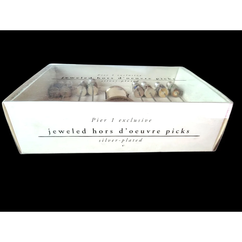 Silver Plated Jeweled Hors D' Oeuvre Picks Set PIER 1 IMPORTS fancy Party set